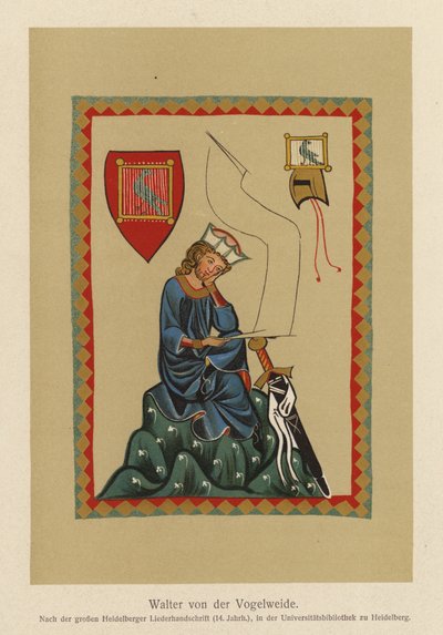 Walther von der Vogelweide, středohornoněmecký lyrický básník (barevná litografie) od (after) German School