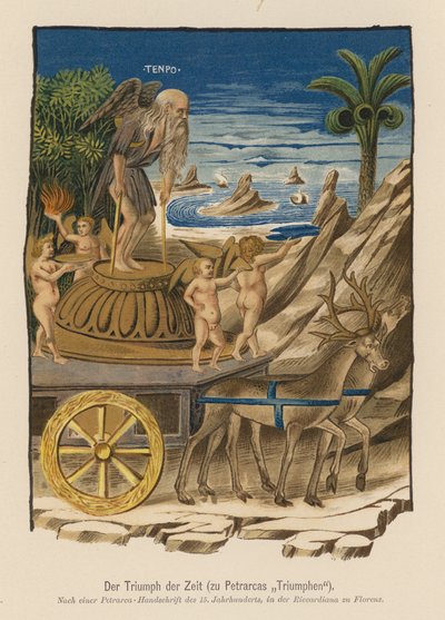 Scéna z Petrarkova díla I Trionfi (barevná litografie) od (after) Italian School