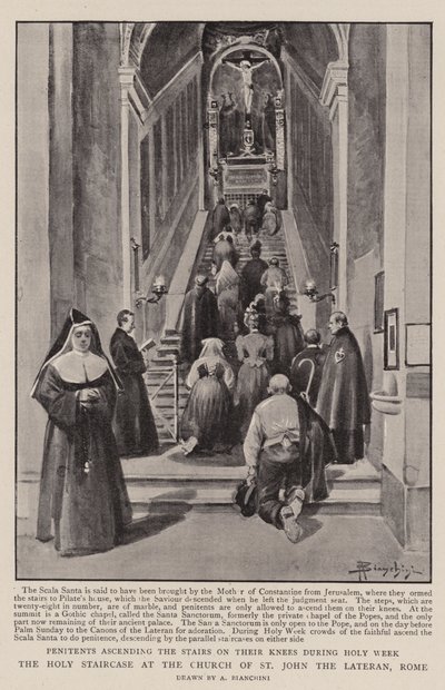 Svaté schodiště v kostele svatého Jana Lateránského, Řím (litho) od (after) Italian School