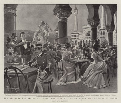 Národní výstava v Turíně, kavárna u vchodu do maurského dvora (litho) od (after) Italian School
