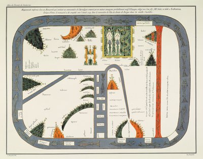Mapa světa, z rukopisu Komentáře k Apokalypse, napsaného kolem roku 787 a zkopírovaného kolem roku 1109 v klášteře Silos, Burgos, Španělsko (litho) od (after) Spanish School