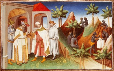 Mr Fr 2810 f.83r, král Lar kupuje perly, miniatura z 