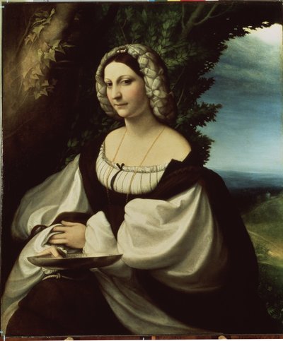 ""Portrait of a lady" (Portrait of a lady) Byla by to buď básnířka Ginevra Rangone nebo Veronica Gambara (1485-1550), osobnosti města Correggio. Obraz Antonia Allegriho známý jako Il Correggio (Correge od (c.1489 1534) Correggio