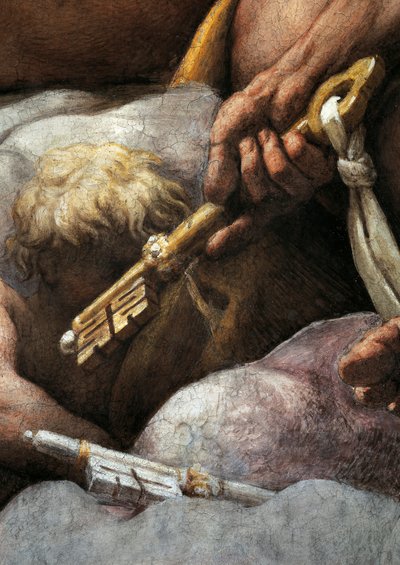 Vize svatého Jana Evangelisty na Patmosu, Nanebevstoupení Krista mezi apoštoly nebo Kristus ve slávě od Antonia Allegriho, známého jako Correggio (1489-cca 1534), freska, 966x888 cm průměr u základny, detail, Kostel sv. Jana Evangelisty, kupole, Parma od (c.1489-1534) Correggio