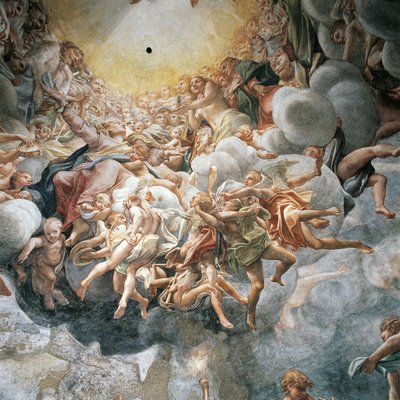 Postava Evy, detail z předpokladu Virgin v nebi, Antonio Allegri da Correggio (1489-1534), Fresco, Dome of Parma katedrála, Itálie od (c.1489 1534) Correggio