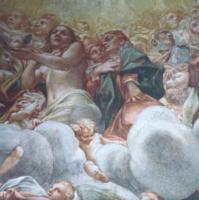 Postava Evy, detail z předpokladu Virgin v nebi, Antonio Allegri da Correggio (1489-1534), Fresco, Dome of Parma katedrála, Itálie od (c.1489 1534) Correggio