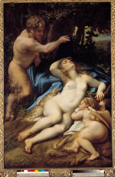 Obraz Venuše, Satyra a Amor od Antonia Allegriho (dit Correggio ou Le Correge 1489-1534) 1525 Sun. 1,88 x 1,25 m od (c.1489 1534) Correggio