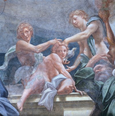 Mládež na balkóně, Antonio Allegri Da Correggio (1489-1534) Detail fresek v kopuli parmské katedrály, Itálie od (c.1489 1534) Correggio