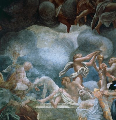 Mládež na balkóně, detail fresek kopule parmské katedrály, Antonio Allegri Da Correggio (1489-1534) od (c.1489 1534) Correggio