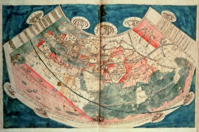 Mapa světa na základě popisu Ptolemaia (akvarel) od (c.90 168)(after) Ptolemy
