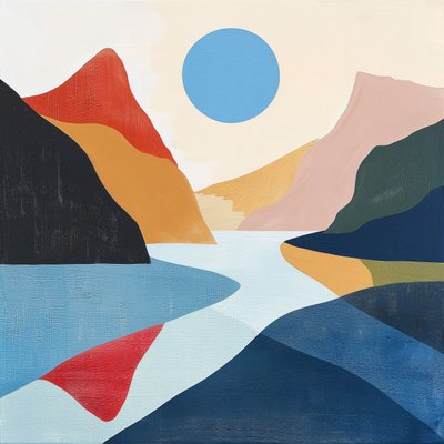 Pohled na jezero abstraktní krajina geometrické tvary minimalistické pro výzdobu stěn od F. Abderrahim