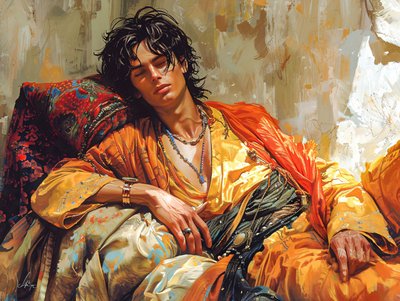 Cyberpunk figurativní nástěnné umělecké výtisky : Portrét ležící postavy od F. Abderrahim