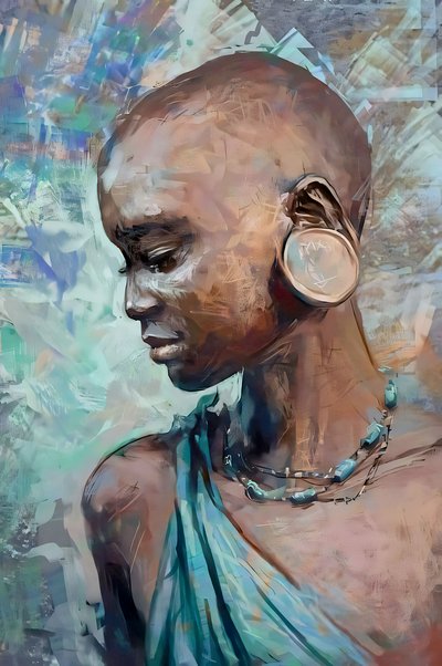 Africký kmen dívka s tradiční kostým | Abstraktní figurativní umělecké výtisky od F. Abderrahim