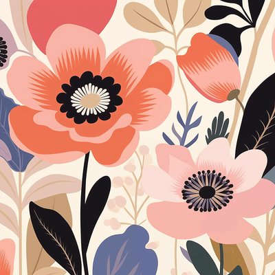 Botanická ilustrace pastelové odvážné květiny, matisse styl | Nástěnné umělecké výtisky od F. Abderrahim