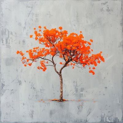 Minimalismus malba : Oranžový list a šedé pozadí; nástěnné umělecké výtisky od F. Abderrahim