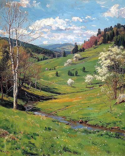 krásné krajiny, zelené plošiny na jaře, Nástěnná dekorace, kterou si zamilujete od F. Abderrahim