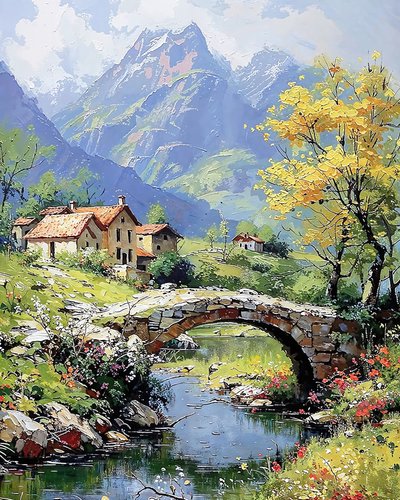 Krajina se západem slunce nad horami, nástěnné umělecké dekorace a výtisky na plátně od F. Abderrahim