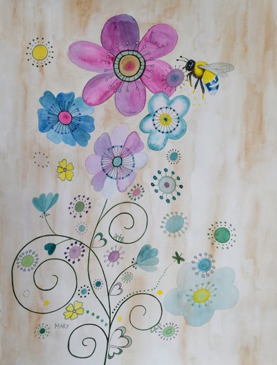 Včely a jejich květy od Marys Watercolors