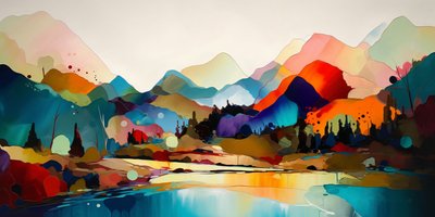 Barevná abstraktní krajina, panoramatická malba, krásná barevná paleta, nástěnné umělecké výtisky od F. Abderrahim