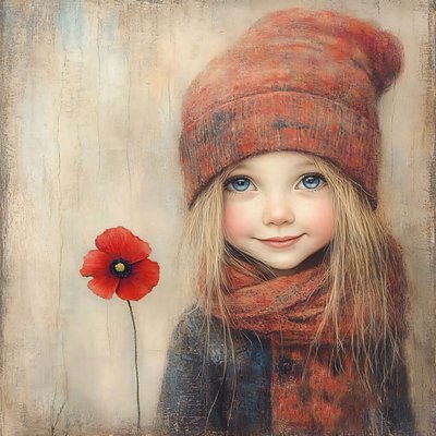 Dívka v poli máků s obrázkem dívky v květině, nástěnná dekorace Home Decor od F. Abderrahim