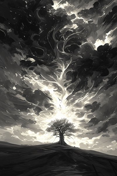 temná noc a jasné měsíční světlo Epic cinematic  dramatic storm clouds  a tree, nástěnná dekorace od F. Abderrahim