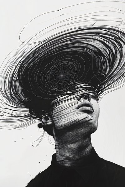 Minimalistická kresba Sketch, Man in depression vortex, online tisk na plátno na vyžádání od F. Abderrahim