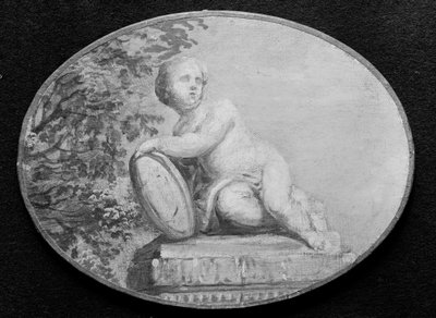 Putto na podstavci na pozadí zeleně, 18. století. od 18th century . French Painter