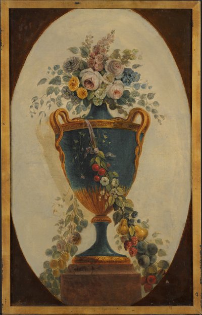 Váza s květinami přehozená girlandami, 18. století. od 18th century . French Painter