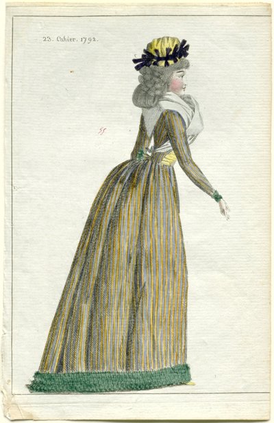 módní novinky Journal of Fashion and Taste, 10. října 1792, 23. sešit, pl. 1 od A.B. Duhamel (possibly)