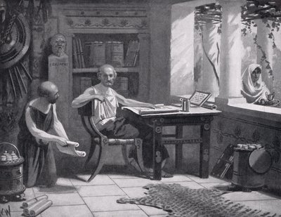 Xenofón diktuje svou historii, ilustrace z „Hutchinsonových dějin národů“, 1915 od A.C. Weatherstone