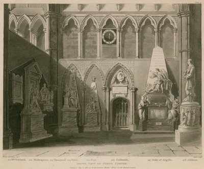 Jižní pohled na Poets Corner, Westminster Abbey, Londýn od A.C. and Villiers, H. Pugin