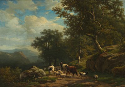 Krajina se sedlákem a jeho stádem, asi 1850-59 (olej na látce) od A.J. Daiwaille