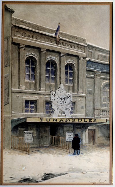 Pohled na divadlo des Funambules na boulevard du Crime (boulevard du Temple v Paříži). Akvarel od Adolfa (1828-1883) Paříž. Muzeum karnavalu od A.P. Martial