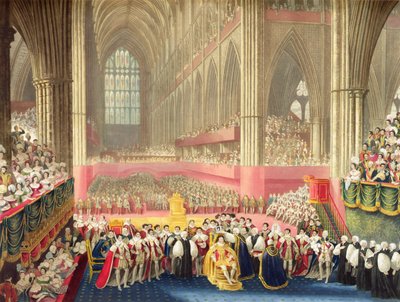 Korunovace Jiřího IV. dne 19. července 1821 ve Westminsterském opatství (lept s akvatintou) od A.W. and Stephanoff J. (after) Pugin