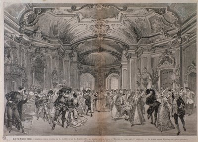 Ilustrace k opeře Le Maschere od Pietra Mascagniho pro představení v teatro alla Scala v Miláně od A. (after) Bonamore