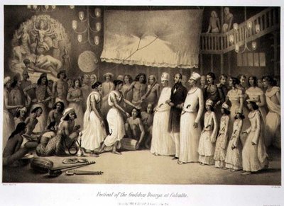Festival bohyně Dourgy v Kalkatě, z „Voyage in India“, vyrytý hospodou Louis Henri de Rudder (1807-81). v Londýně od A. (after) Soltykoff