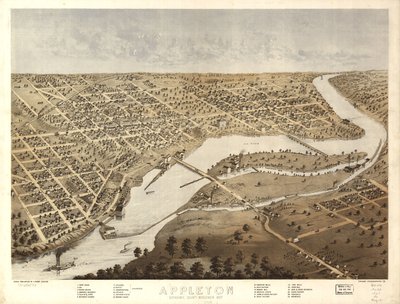 Appleton, okres Outagamie, Wisconsin 1867. LOC 73694533 od A.; Chicago Lithographing Co. Ruger