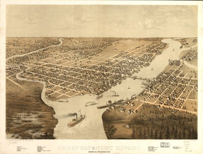 Green Bay a Fort Howard, Brown Co., Wisconsin 1867. LOC 73694541 od A.; Chicago Lithographing Co. Ruger