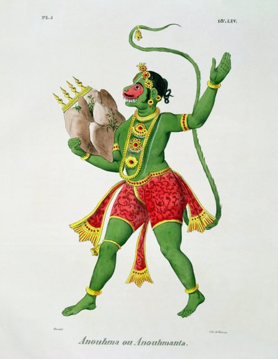 Hanuman, rytina de Racinet od A. Geringer