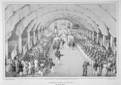 Korunovace generála Faustina Soulouque (asi 1785-1867) jako císař Haiti, 18. dubna 1852, z „Album Imperiale d