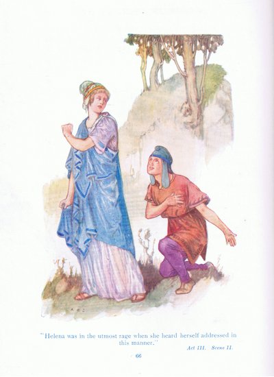 Helena byla v nejvyšším vzteku, když se slyšela takto oslovovat (Sen noci svatojánské) z Pohádek ze Shakespearovy hospody. od Ward Lock & Co Ltd od A. Jackson