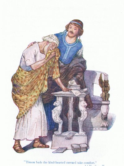 Timon přikázal dobrosrdečnému správci, aby se uklidnil (Timon z Atén) z Příběhů ze Shakespearovy hospody. od Ward Lock & Co Ltd od A. Jackson