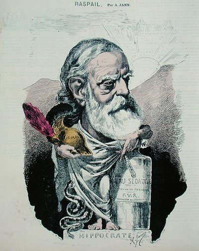 Karikatura Francoise Vincenta Raspaila (1794-1878) kolem roku 1870 (kolorovaná rytina) od A. Jann