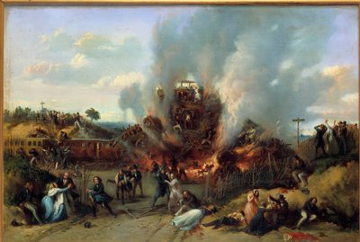 Železniční katastrofa v Bellevue na železnici ve Versailles 8.5.1842 Obraz A. Provost (činný 1834-1855) 1842 Sceaux, musee de l