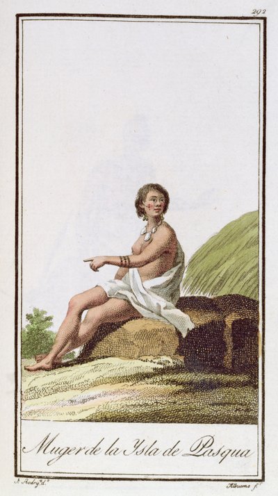 Žena z Velikonočního ostrova, vyryl Albuerne, 1799 od A. Rodriguez