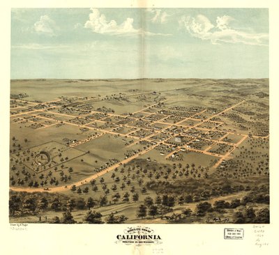Pohled na Kalifornii z ptačí perspektivy, Moniteau Co., Missouri 1869. LOC 73693471 od A. Ruger