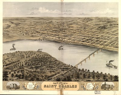 Pohled z ptačí perspektivy na město Saint Charles, St. Charles Co., Missouri 1869. LOC 73693488 od A. Ruger