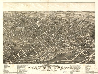 Panoramatický pohled na město Akron, Summit County, Ohio 1882 od A. Ruger Ruger