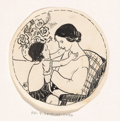 Dívka na matčině klíně od A. Tinbergen (signed by artist)