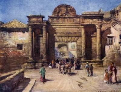 Cordova, vchod do města (barevné lito) od A. Trevor Haddon